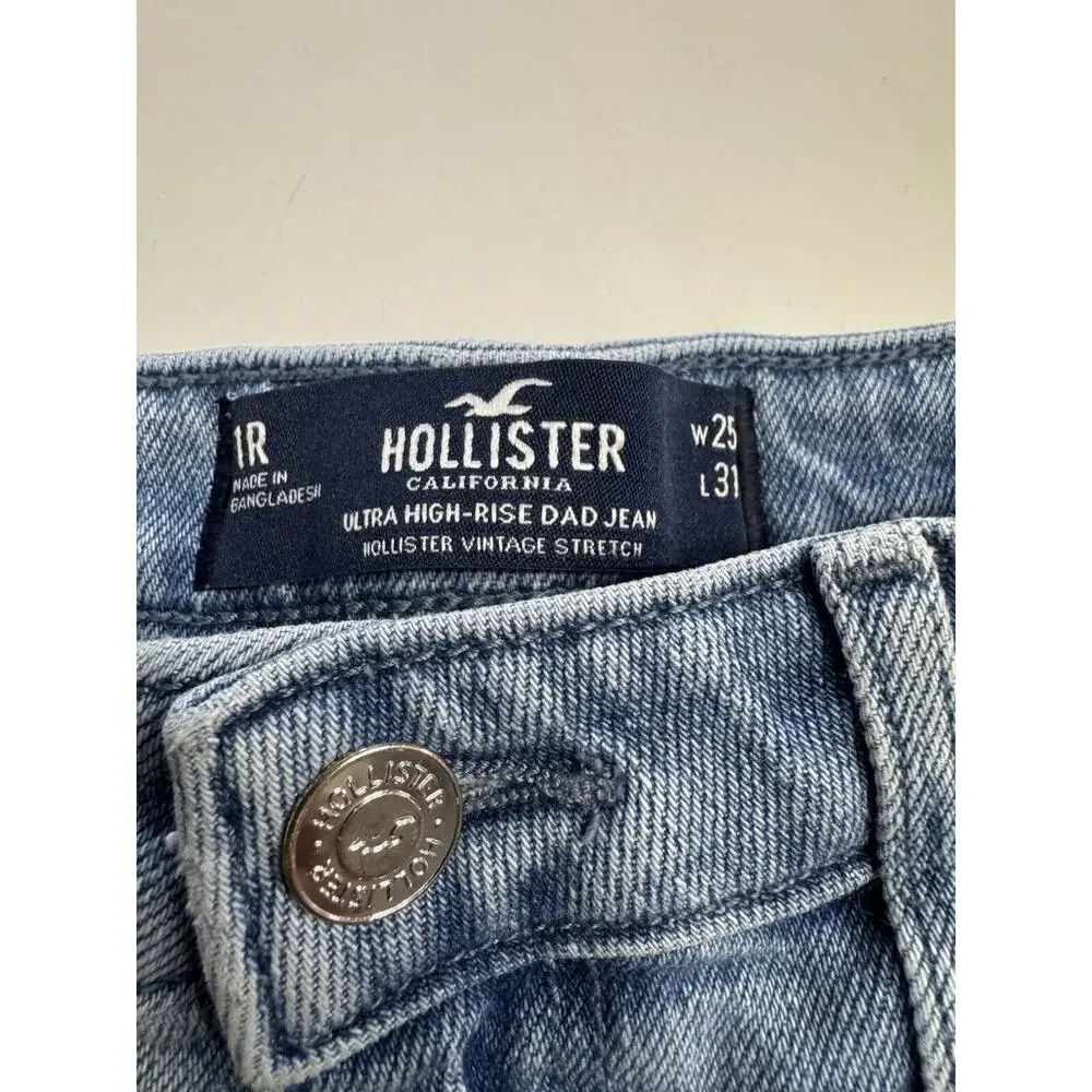 Hollister Patch Jeans White Tag Size 1 R Size 25 X 31 Ultra High Rise Dad Jean - Picture 3 of 5